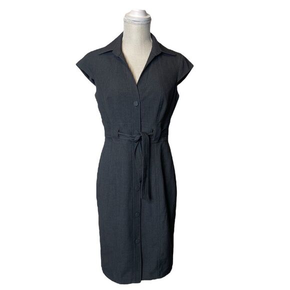 Calvin Klein Black Button Up Cap Sleeve Dress in Charcoal - Picture 5 of 15